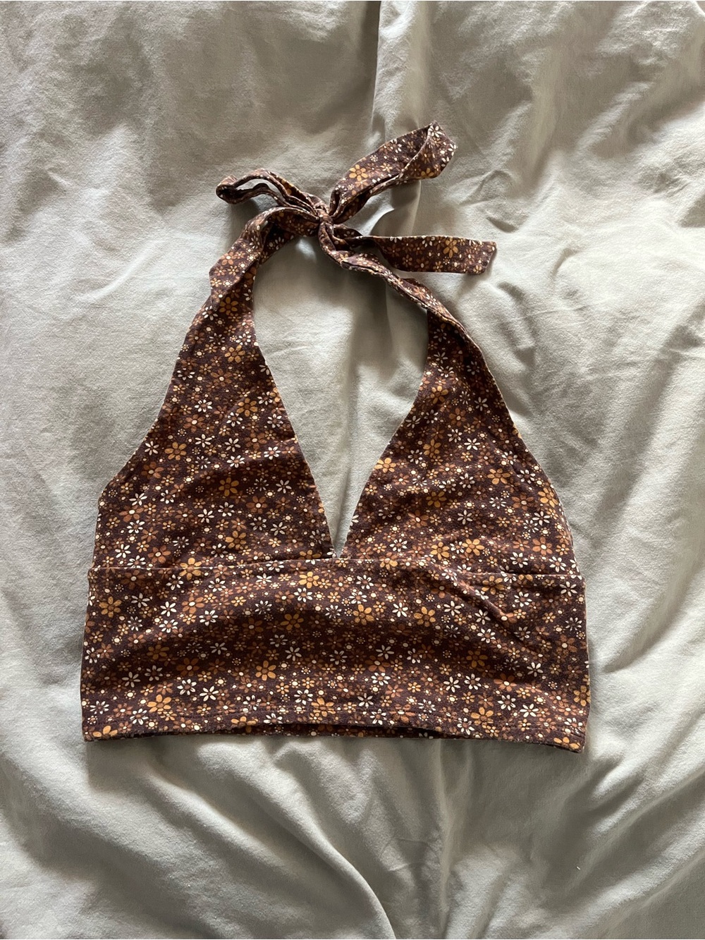 Garage Brown Floral Halter Crop Camisole
